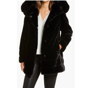 Gallery New York NWT Black Faux Fur Hooded Coat Style GF21361M Women's Medium‎